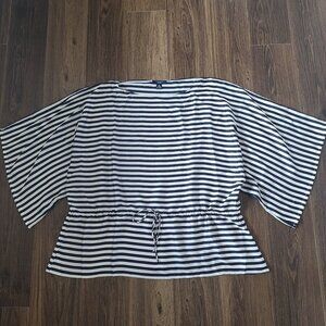 💙 Chaps Navy Striped Oversized Wide Sleeve Top Size XL/1X Nautical Preppy
